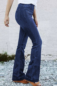 High Rise Pull On Flare Denim Jeans