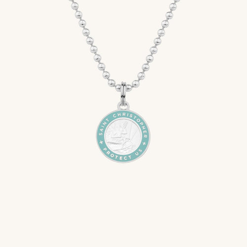 Get Back Necklace - St Christopher - Small - Silver/Baby Blue
