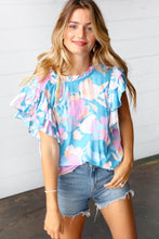 Load image into Gallery viewer, Powder Blue &amp; Lavender Double Flutter Sleeve Mock Neck Top