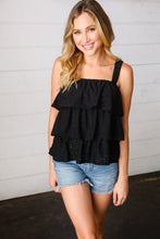 Load image into Gallery viewer, Black Eyelet Tiered Sleeveless Lined Top
