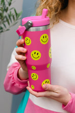 Load image into Gallery viewer, Hot Pink Smiley Insulated Tumbler with Top Handle