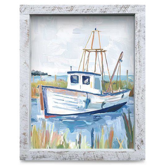 Nautical Shrimp Boat Artwork - VERTICAL