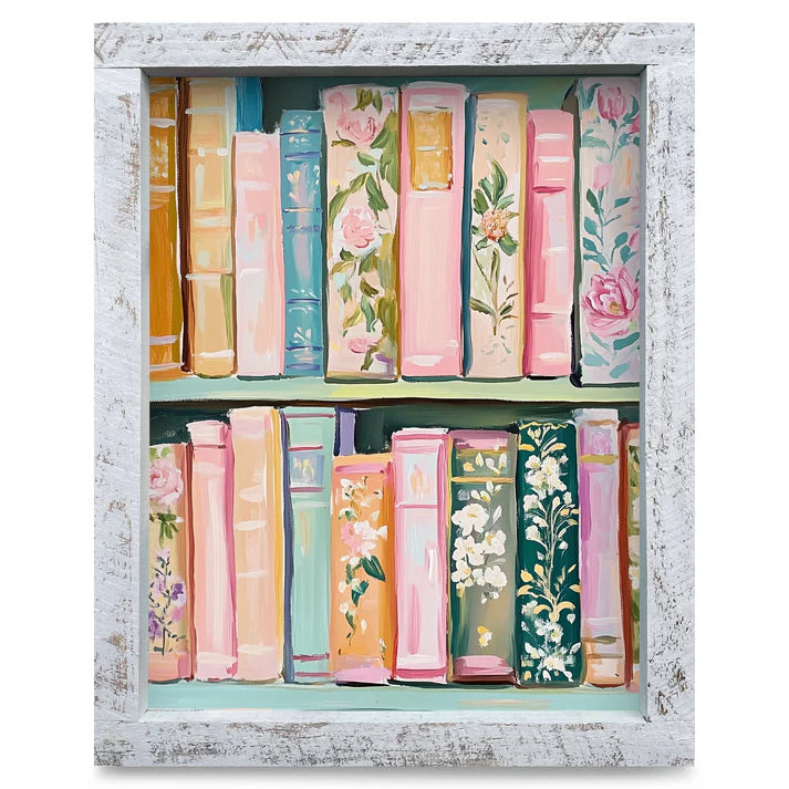 Cute Green Bookshelf Artwork - VERTICAL