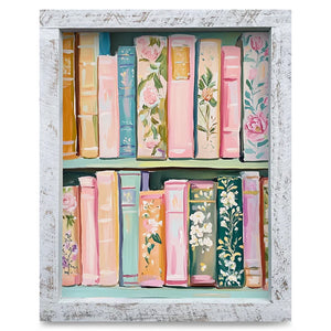 Cute Green Bookshelf Artwork - VERTICAL