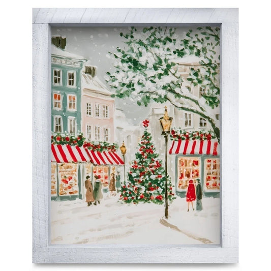 Snowy Christmas Village Street Artwork