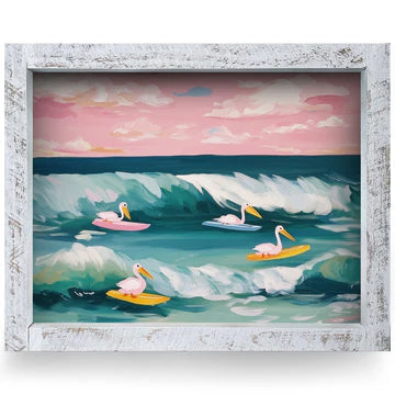 Pelicans Surfing Artwork