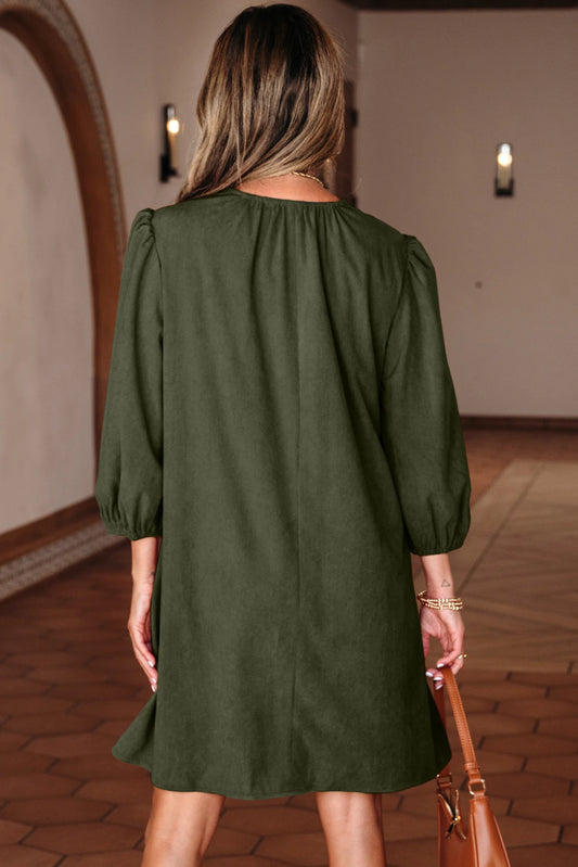 Moss Green Pleated Corduroy Dress