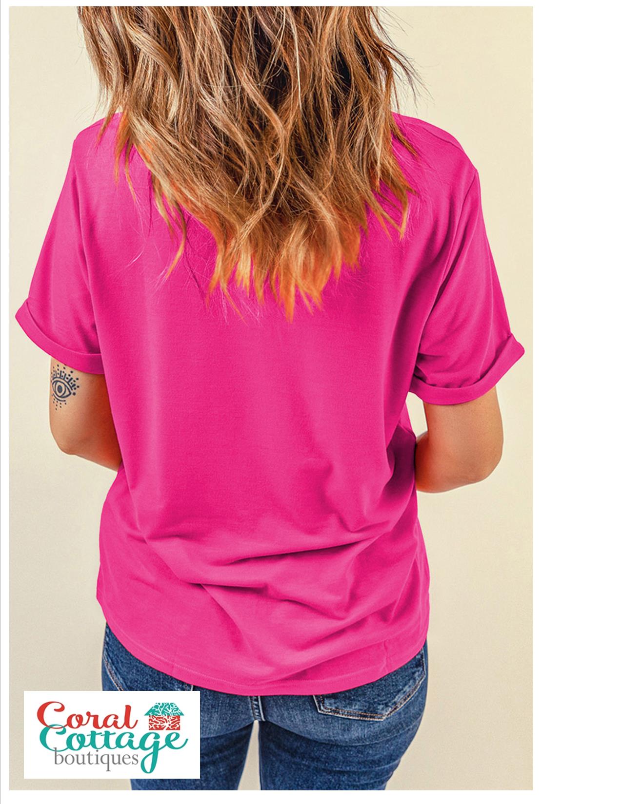 Pink Rhinestone Heart Short Sleeve T-Shirt