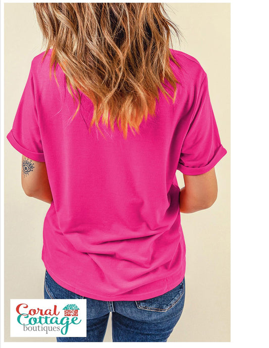 Pink Rhinestone Heart Short Sleeve T-Shirt