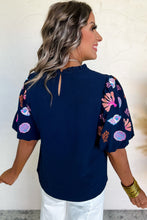 Load image into Gallery viewer, Sail Blue Top with Embroidered Sleeves