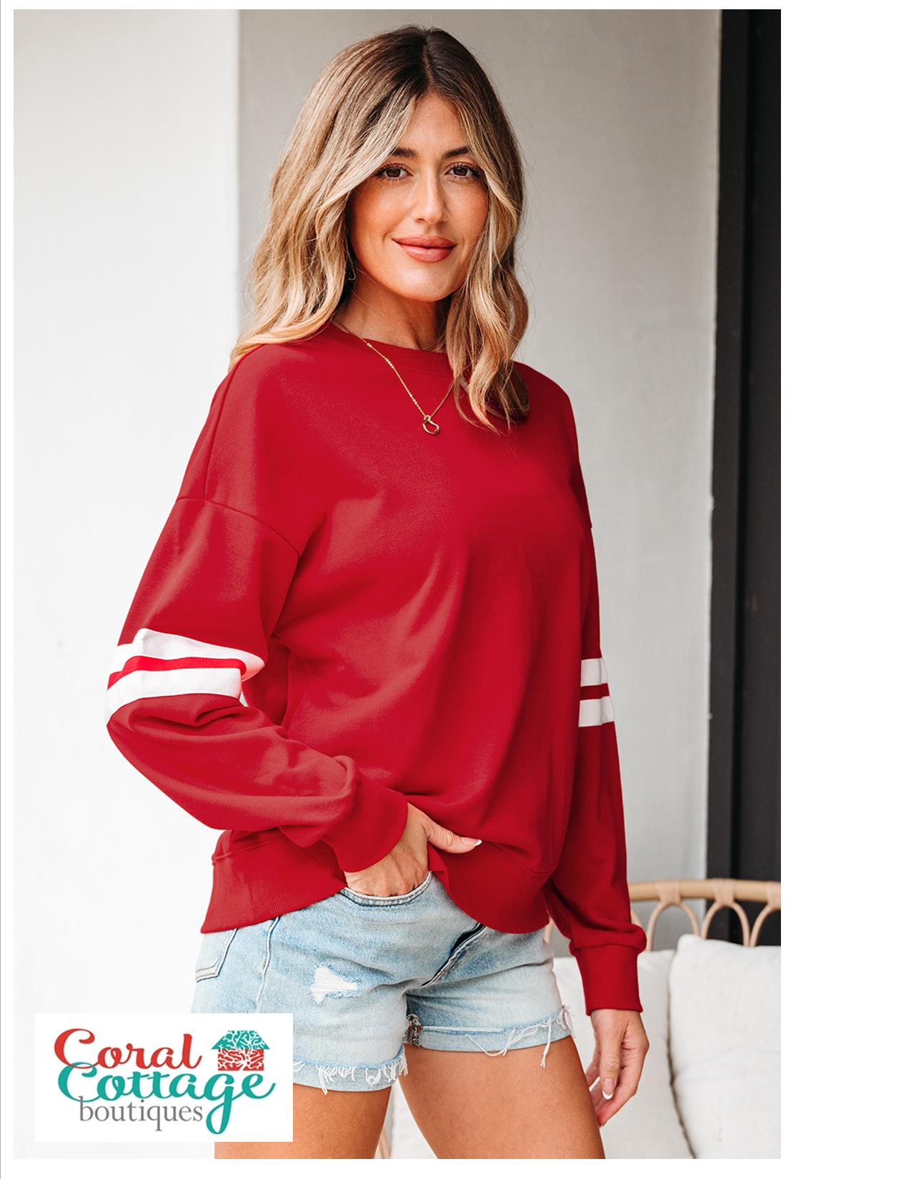 Red Striped Varsity Oversized T-Shirt