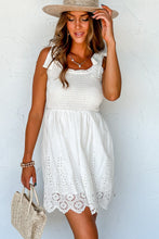 Load image into Gallery viewer, White Adjustable Tie Straps Smocked Dress