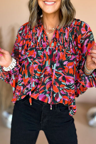 Floral Shirred Detail Puff Sleeve Blouse