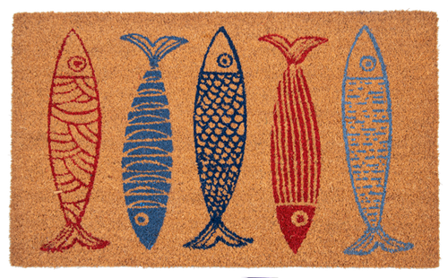 Blue & Red Sardine Coir Doormat