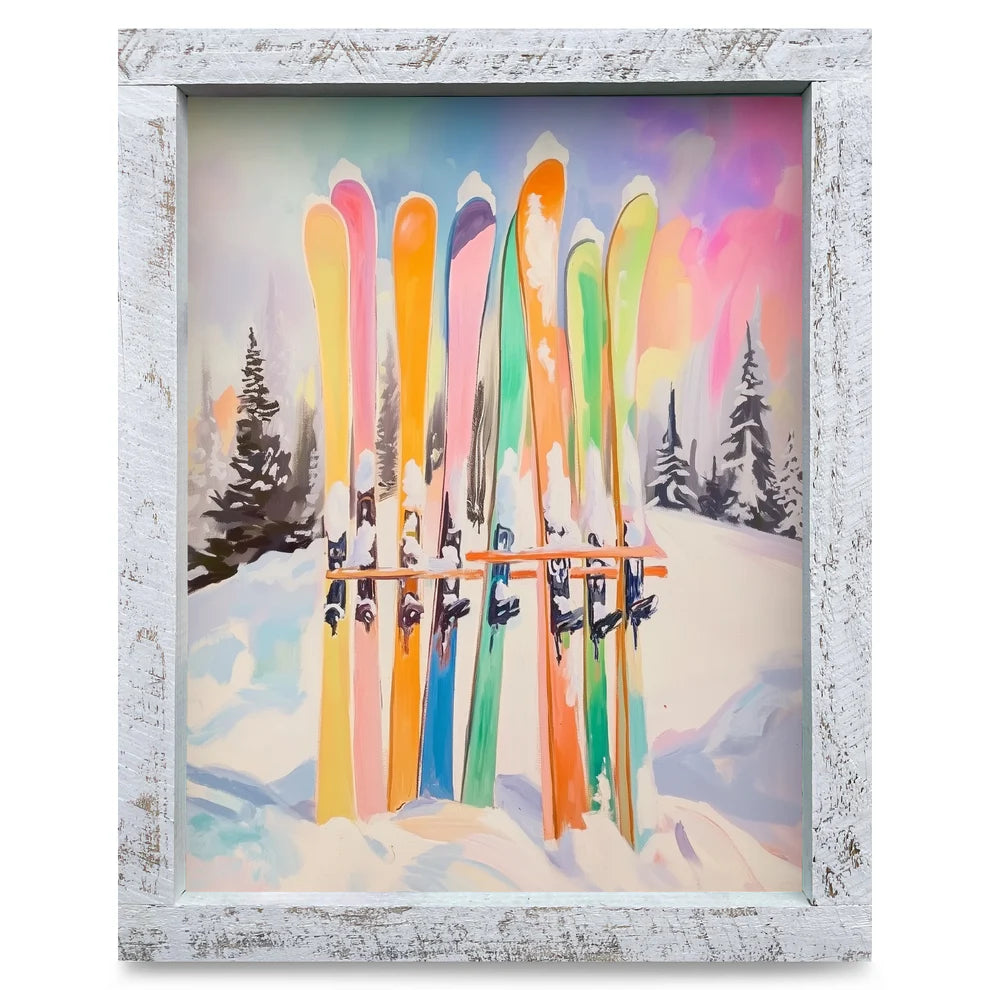 Art-Lake/Lodge-Colorful Skis & Pines