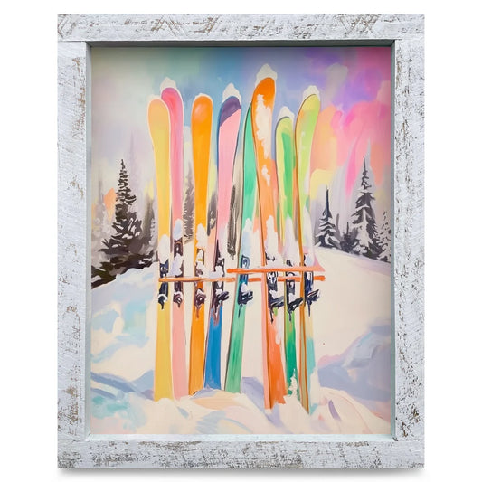 Art-Lake/Lodge-Colorful Skis & Pines