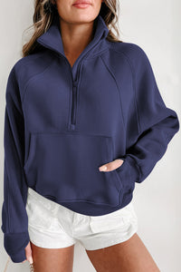 Fleece Lined Quarter Zip Pocket Crewneck Pullover