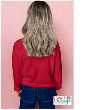 Load image into Gallery viewer, Red Striped Trim Ruffle Long Sleeve Top