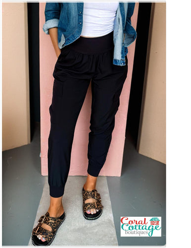 Elastic High Waist Cargo Joggers
