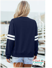 Load image into Gallery viewer, Navy Blue Varsity Striped Oversized Sweatshirt