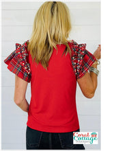 Load image into Gallery viewer, Red Plaid Pearl Ruffle Top