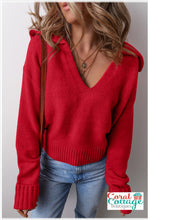 Load image into Gallery viewer, Red V-Neck Ribbed Sweater