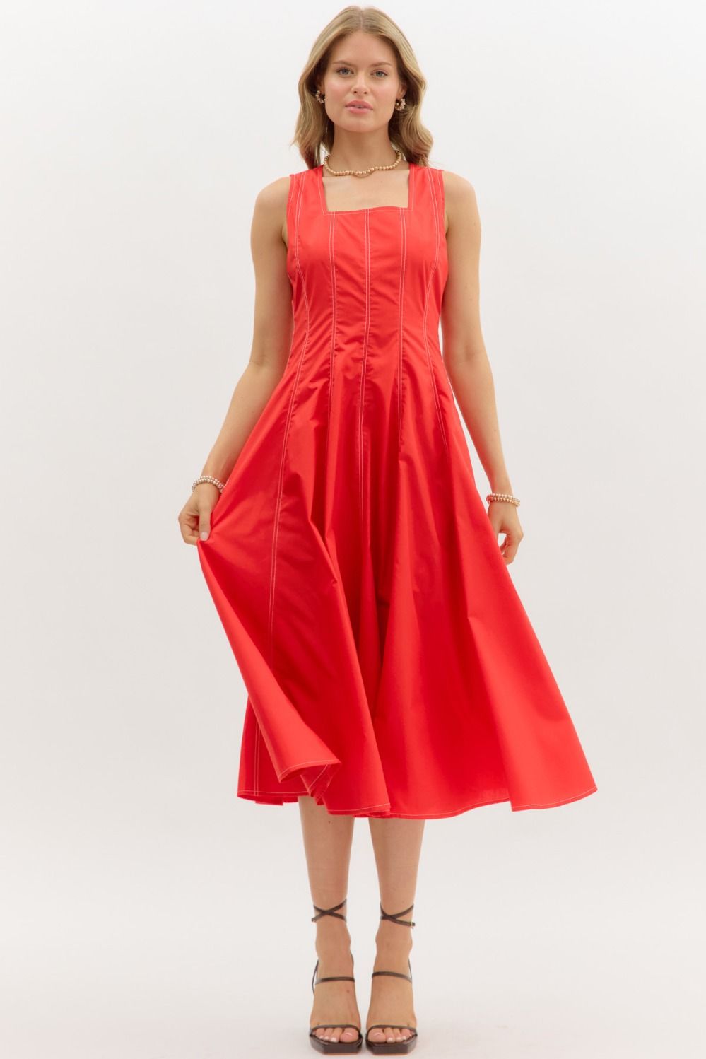 Square Neck Red Dress