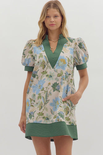 Floral Contrast Band Dress