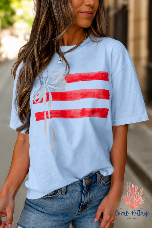 Flag Bow Round Neck T-Shirt