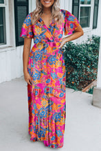 Load image into Gallery viewer, Rose Wrap V Neck Floral Maxi Dress