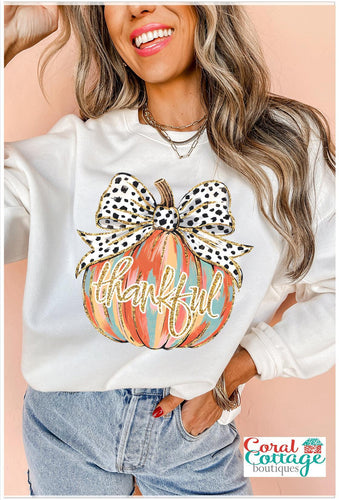 Bow Knot Pumpkin Lightweight Sweatshirt
