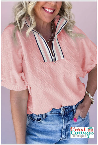 Light Pink Textured Half Sleeve Top