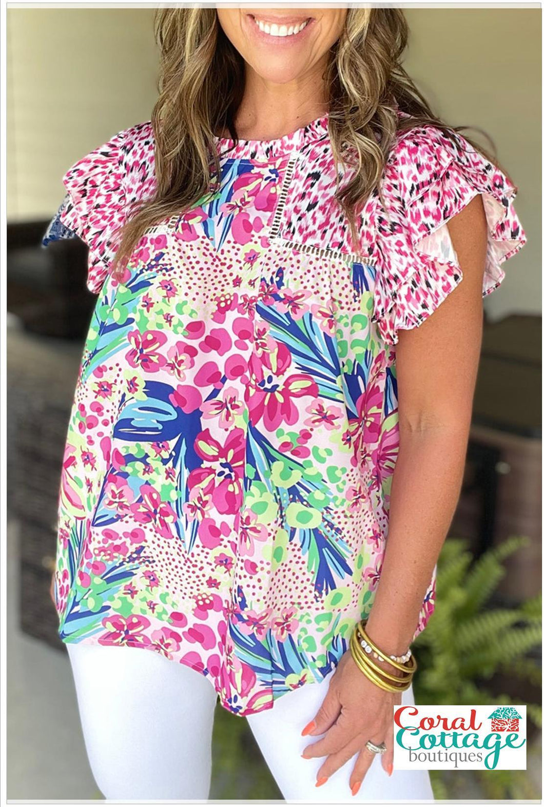 Pink Floral Cap Sleeve Top