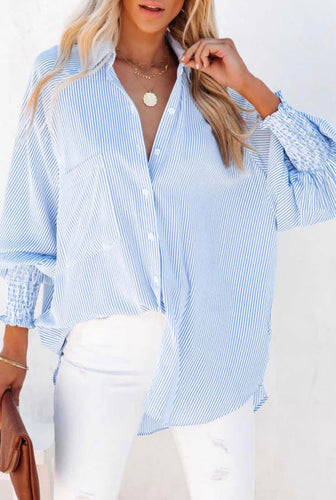 Sky Blue Smocked Long Sleeve Top