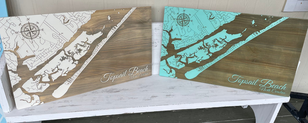 Topsail Island Fire & Pine Map - ON ORDER NOT IN STOCK YET